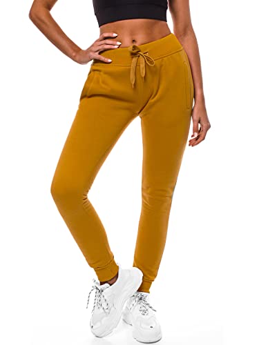 OZONEE Damen Jogginghose Hose Trainingshose Sporthose Freizeithose Motiv Damenhose Fitnesshose Sweathose Sweatpants Joggpants Fußballhose 777/7003S Camel XL von OZONEE