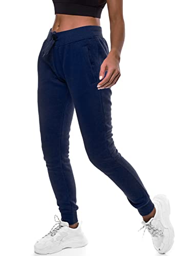 OZONEE Damen Jogginghose Hose Trainingshose Sporthose Freizeithose Motiv Damenhose Fitnesshose Sweathose Sweatpants Joggpants Fußballhose 777/7003S DUNKELBLAU L von OZONEE