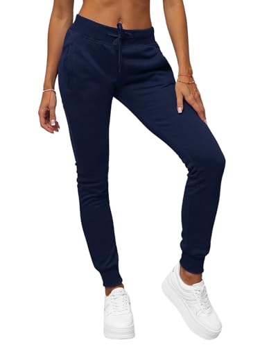 OZONEE Damen Jogginghose Hose Trainingshose Sporthose Freizeithose Motiv Damenhose Fitnesshose Sweathose Sweatpants Joggpants Fußballhose 777/7003S DUNKELBLAU M von OZONEE