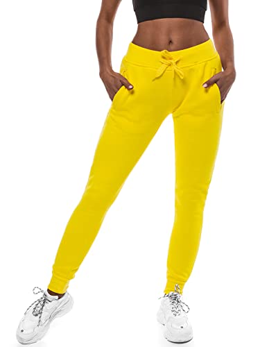 OZONEE Damen Jogginghose Hose Trainingshose Sporthose Freizeithose Motiv Damenhose Fitnesshose Sweathose Sweatpants Joggpants Fußballhose 777/7003S GELB M von OZONEE