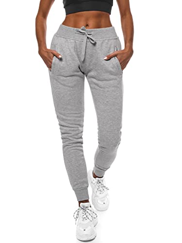 OZONEE Damen Jogginghose Hose Trainingshose Sporthose Freizeithose Motiv Damenhose Fitnesshose Sweathose Sweatpants Joggpants Fußballhose 777/7003S GRAU L von OZONEE