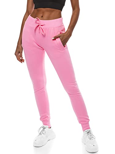 OZONEE Damen Jogginghose Hose Trainingshose Sporthose Freizeithose Motiv Damenhose Fitnesshose Sweathose Sweatpants Joggpants Fußballhose 777/7003S Hellrosa L von OZONEE