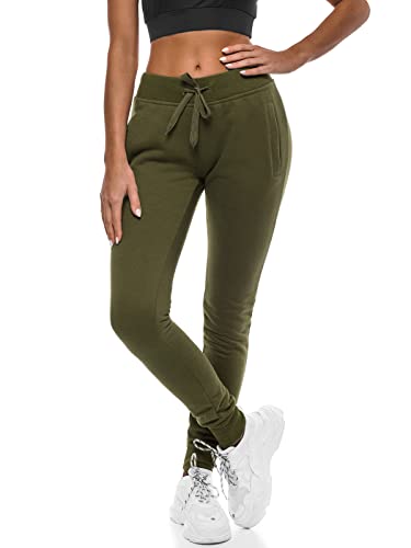 OZONEE Damen Jogginghose Hose Trainingshose Sporthose Freizeithose Motiv Damenhose Fitnesshose Sweathose Sweatpants Joggpants Fußballhose 777/7003S Khaki L von OZONEE