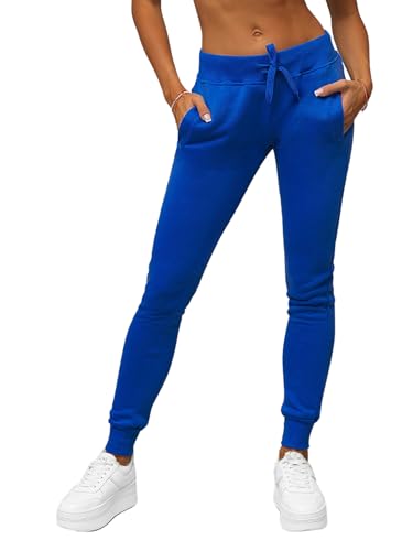 OZONEE Damen Jogginghose Hose Trainingshose Sporthose Freizeithose Motiv Damenhose Fitnesshose Sweathose Sweatpants Joggpants Fußballhose 777/7003S Kobalt M von OZONEE