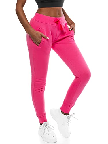 OZONEE Damen Jogginghose Hose Trainingshose Sporthose Freizeithose Motiv Damenhose Fitnesshose Sweathose Sweatpants Joggpants Fußballhose 777/7003S ROSA L von OZONEE