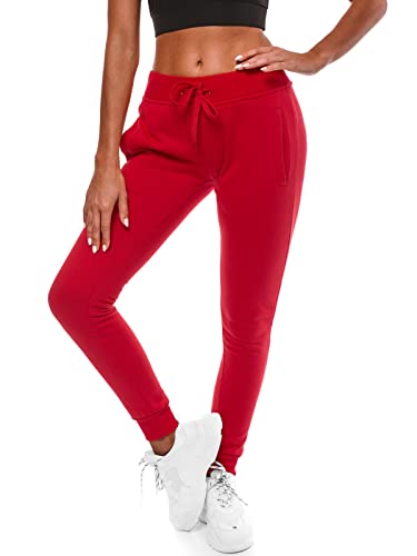 OZONEE Damen Jogginghose Hose Trainingshose Sporthose Freizeithose Motiv Damenhose Fitnesshose Sweathose Sweatpants Joggpants Fußballhose 777/7003S ROT L von OZONEE