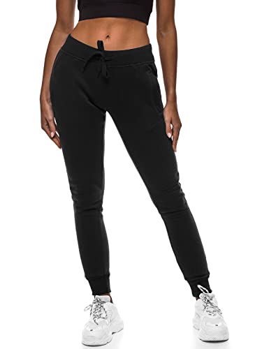 OZONEE Damen Jogginghose Hose Trainingshose Sporthose Freizeithose Motiv Damenhose Fitnesshose Sweathose Sweatpants Joggpants Fußballhose 777/7003S SCHWARZ S von OZONEE