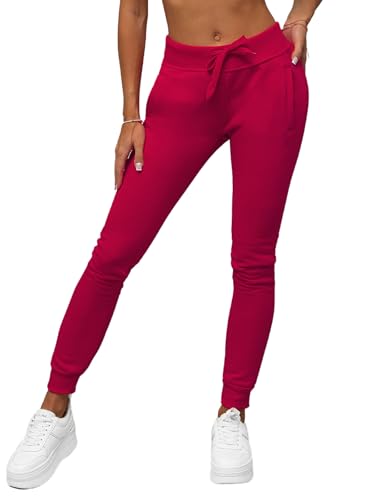 OZONEE Damen Jogginghose Hose Trainingshose Sporthose Freizeithose Motiv Damenhose Fitnesshose Sweathose Sweatpants Joggpants Fußballhose 777/7003S WEINROT L von OZONEE