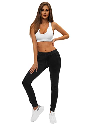 OZONEE Damen Jogginghose Hose Trainingshose Sporthose Freizeithose Motiv Damenhose Fitnesshose Sweathose Sweatpants Joggpants Fußballhose 777/8040S SCHWARZ XL von OZONEE