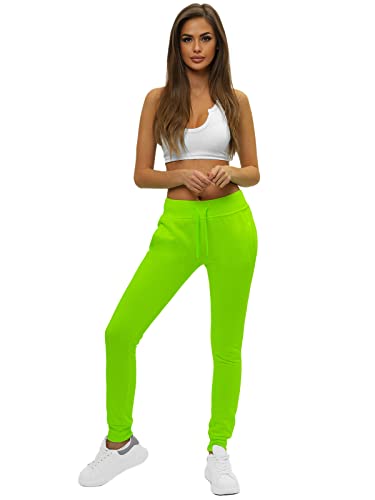 OZONEE Damen Jogginghose Hose Trainingshose Sporthose Freizeithose Motiv Damenhose Fitnesshose Sweathose Sweatpants Joggpants Fußballhose 777/8280S/31 GRÜN-NEON M von OZONEE