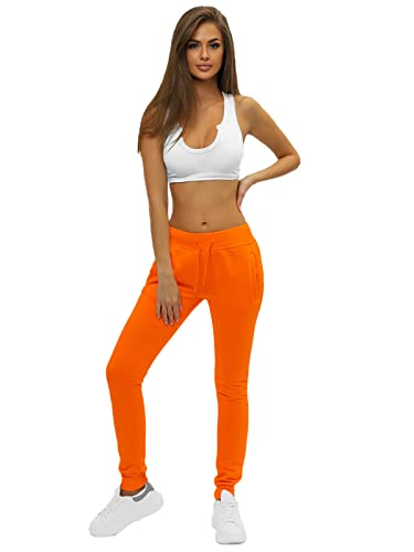 OZONEE Damen Jogginghose Hose Trainingshose Sporthose Freizeithose Motiv Damenhose Fitnesshose Sweathose Sweatpants Joggpants Fußballhose 777/8280S/32 ORANGE M von OZONEE