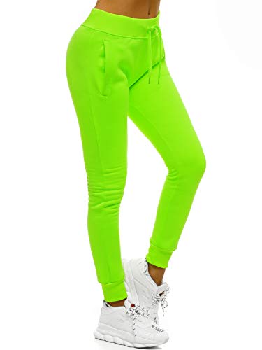 OZONEE Damen Jogginghose Hose Trainingshose Sporthose Freizeithose Motiv Damenhose Fitnesshose Sweathose Sweatpants Joggpants Fußballhose JS/CK01/31 GRÜN-NEON M von OZONEE