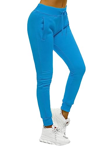 OZONEE Damen Jogginghose Hose Trainingshose Sporthose Freizeithose Motiv Damenhose Fitnesshose Sweathose Sweatpants Joggpants Fußballhose JS/CK01/36 HIMMELBLAU XL von OZONEE