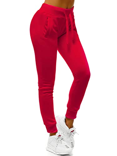 OZONEE Damen Jogginghose Hose Trainingshose Sporthose Freizeithose Motiv Damenhose Fitnesshose Sweathose Sweatpants Joggpants Fußballhose JS/CK01/59 DUNKELROT M von OZONEE