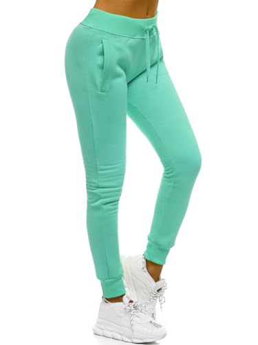 OZONEE Damen Jogginghose Hose Trainingshose Sporthose Freizeithose Motiv Damenhose Fitnesshose Sweathose Sweatpants Joggpants Fußballhose JS/CK01/61 PFEFFERMINZ M von OZONEE