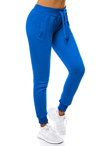 OZONEE Damen Jogginghose Hose Trainingshose Sporthose Freizeithose Motiv Damenhose Fitnesshose Sweathose Sweatpants Joggpants Fußballhose JS/CK01 BLAU S von OZONEE