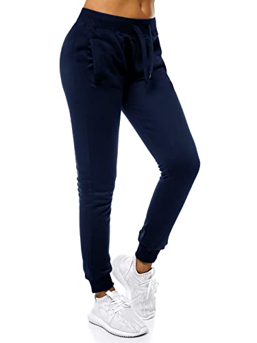 OZONEE Damen Jogginghose Hose Trainingshose Sporthose Freizeithose Motiv Damenhose Fitnesshose Sweathose Sweatpants Joggpants Fußballhose JS/CK01 DUNKELBLAU L von OZONEE