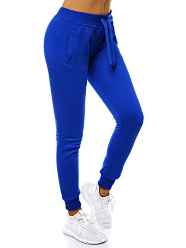 OZONEE Damen Jogginghose Hose Trainingshose Sporthose Freizeithose Motiv Damenhose Fitnesshose Sweathose Sweatpants Joggpants Fußballhose JS/CK01 KOBALTT S von OZONEE