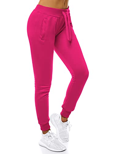 OZONEE Damen Jogginghose Hose Trainingshose Sporthose Freizeithose Motiv Damenhose Fitnesshose Sweathose Sweatpants Joggpants Fußballhose JS/CK01 ROSA L von OZONEE