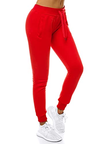 OZONEE Damen Jogginghose Hose Trainingshose Sporthose Freizeithose Motiv Damenhose Fitnesshose Sweathose Sweatpants Joggpants Fußballhose JS/CK01 ROT S von OZONEE