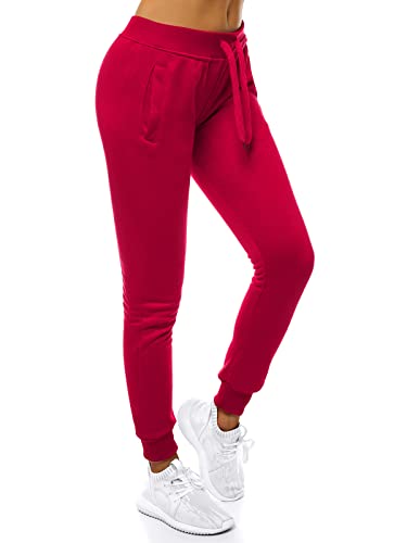 OZONEE Damen Jogginghose Hose Trainingshose Sporthose Freizeithose Motiv Damenhose Fitnesshose Sweathose Sweatpants Joggpants Fußballhose JS/CK01 WEINROT L von OZONEE