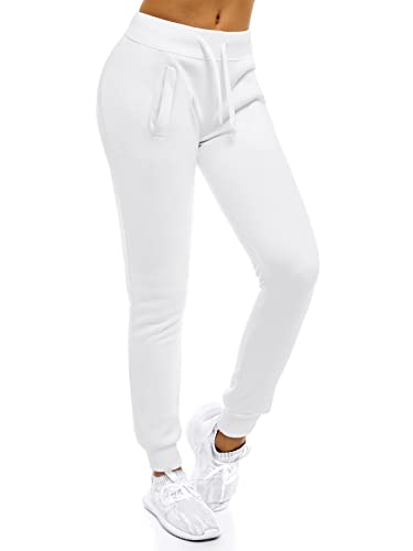 OZONEE Damen Jogginghose Hose Trainingshose Sporthose Freizeithose Motiv Damenhose Fitnesshose Sweathose Sweatpants Joggpants Fußballhose JS/CK01 WEIẞ M von OZONEE