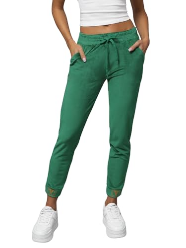 OZONEE Damen Jogginghose Hose Trainingshose Sporthose Freizeithose Motiv Damenhose Fitnesshose Sweathose Sweatpants Joggpants Fußballhose O/CR98107Z GRÜN XXL von OZONEE