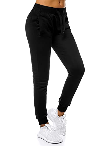 OZONEE Damen Jogginghose Hose Trainingshose Sporthose Freizeithose Motiv Damenhose Fitnesshose Sweathose Sweatpants Joggpants Fußballhose JS/CK01 SCHWARZ S von OZONEE