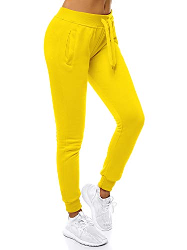 OZONEE Damen Jogginghose Hose Trainingshose Sporthose Freizeithose Motiv Damenhose Fitnesshose Sweathose Sweatpants Joggpants Fußballhose JS/CK01 GELB M von OZONEE