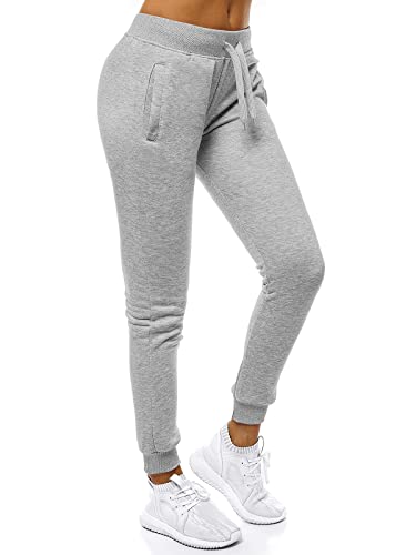 OZONEE Damen Jogginghose Hose Trainingshose Sporthose Freizeithose Motiv Damenhose Fitnesshose Sweathose Sweatpants Joggpants Fußballhose JS/CK01 GRAU XL von OZONEE