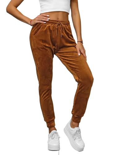 OZONEE Damen Jogginghose Hose Trainingshose Sporthose Freizeithose Samthose Damenhose Fitnesshose Sweathose Sweatpants Joggpants Fußballhose 777/1856S/33 BRAUN XL von OZONEE