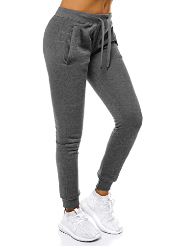 OZONEE Damen Jogginghose Hose Trainingshose Sporthose Freizeithose Motiv Damenhose Fitnesshose Sweathose Sweatpants Joggpants Fußballhose JS/CK01 DUNKELGRAU S von OZONEE