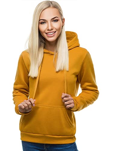 OZONEE Damen Kapuzenpullover Sweatjacke Sweatshirt Farbvarianten Kapuzenjacke Kapuzenpulli Kapuze Langarm Hoodie Sport Style Casual Fitness Basic Training 777/7175B/26 Camel S von OZONEE