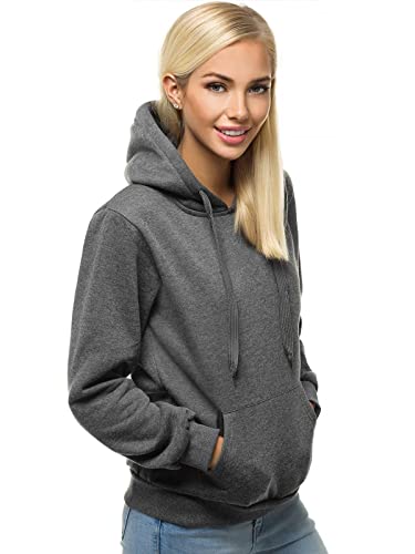 OZONEE Damen Kapuzenpullover Sweatjacke Sweatshirt Farbvarianten Kapuzenjacke Kapuzenpulli Kapuze Langarm Hoodie Sport Style Casual Fitness Basic Training 777/7175B DUNKELGRAU L von OZONEE