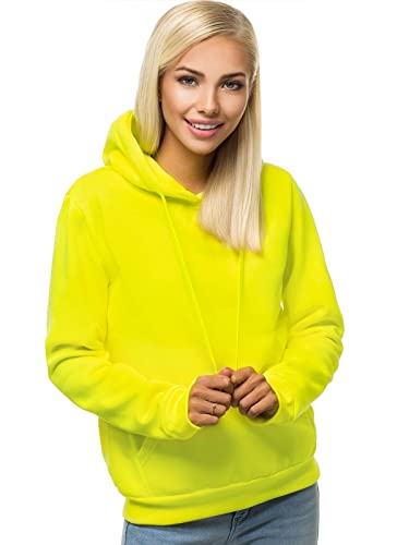 OZONEE Damen Kapuzenpullover Sweatjacke Sweatshirt Farbvarianten Kapuzenjacke Kapuzenpulli Kapuze Langarm Hoodie Sport Style Casual Fitness Basic Training 777/7175B GELB-NEON XL von OZONEE