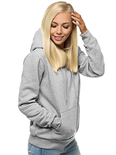 OZONEE Damen Kapuzenpullover Sweatjacke Sweatshirt Farbvarianten Kapuzenjacke Kapuzenpulli Kapuze Langarm Hoodie Sport Style Casual Fitness Basic Training 777/7175B GRAU M von OZONEE