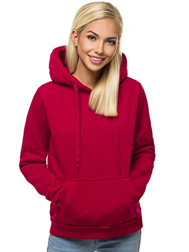 OZONEE Damen Kapuzenpullover Sweatjacke Sweatshirt Farbvarianten Kapuzenjacke Kapuzenpulli Kapuze Langarm Hoodie Sport Style Casual Fitness Basic Training 777/7175B WEINROT M von OZONEE