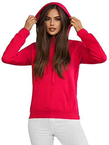 OZONEE Damen Kapuzenpullover Sweatjacke Sweatshirt Farbvarianten Kapuzenjacke Kapuzenpulli Kapuze Langarm Hoodie Sport Style Casual Fitness Training Basic 777/2128B/59 Himbeer L von OZONEE