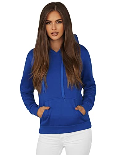 OZONEE Damen Kapuzenpullover Sweatjacke Sweatshirt Farbvarianten Kapuzenjacke Kapuzenpulli Kapuze Langarm Hoodie Sport Style Casual Fitness Training Basic 777/2128B/65 KORNBLUMENBLAU M von OZONEE