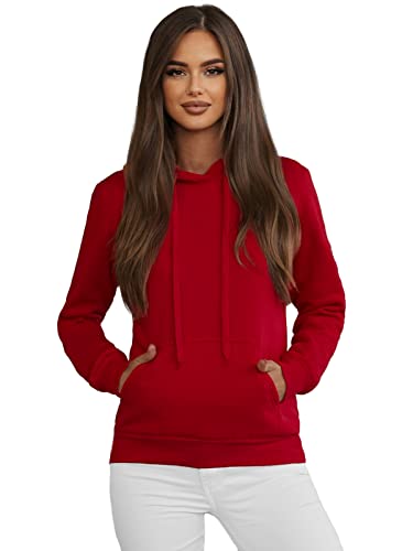 OZONEE Damen Kapuzenpullover Sweatjacke Sweatshirt Farbvarianten Kapuzenjacke Kapuzenpulli Kapuze Langarm Hoodie Sport Style Casual Fitness Training Basic 777/2128B DUNKELROT S von OZONEE