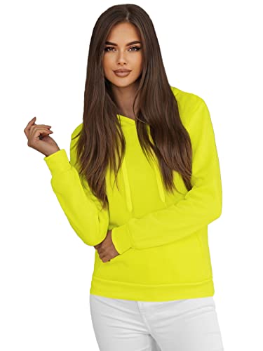 OZONEE Damen Kapuzenpullover Sweatjacke Sweatshirt Farbvarianten Kapuzenjacke Kapuzenpulli Kapuze Langarm Hoodie Sport Style Casual Fitness Training Basic 777/2128B GELB-NEON L von OZONEE