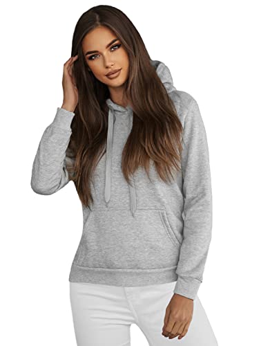 OZONEE Damen Kapuzenpullover Sweatjacke Sweatshirt Farbvarianten Kapuzenjacke Kapuzenpulli Kapuze Langarm Hoodie Sport Style Casual Fitness Training Basic 777/2128B GRAU S von OZONEE