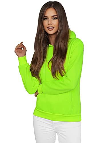 OZONEE Damen Kapuzenpullover Sweatjacke Sweatshirt Farbvarianten Kapuzenjacke Kapuzenpulli Kapuze Langarm Hoodie Sport Style Casual Fitness Training Basic 777/2128B GRÜN-NEON S von OZONEE