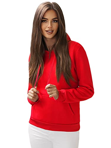 OZONEE Damen Kapuzenpullover Sweatjacke Sweatshirt Farbvarianten Kapuzenjacke Kapuzenpulli Kapuze Langarm Hoodie Sport Style Casual Fitness Training Basic 777/2128B ROT M von OZONEE