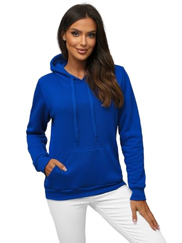 OZONEE Damen Kapuzenpullover Sweatjacke Sweatshirt Farbvarianten Kapuzenjacke Kapuzenpulli Kapuze Langarm Hoodie Sport Style Casual Fitness Training Basic 777/2695B Kobalt S von OZONEE