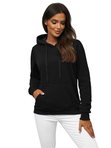 OZONEE Damen Kapuzenpullover Sweatjacke Sweatshirt Farbvarianten Kapuzenjacke Kapuzenpulli Kapuze Langarm Hoodie Sport Style Casual Fitness Training Basic 777/2695B SCHWARZ L von OZONEE