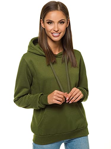 OZONEE Damen Kapuzenpullover Sweatjacke Sweatshirt Farbvarianten Kapuzenjacke Kapuzenpulli Kapuze Langarm Hoodie Sport Style Casual Fitness Training Basic 777/6569B Khaki M von OZONEE