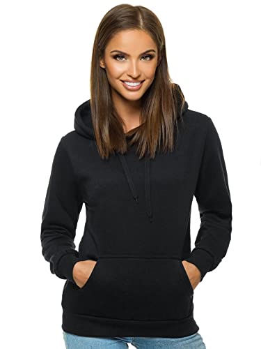 OZONEE Damen Kapuzenpullover Sweatjacke Sweatshirt Farbvarianten Kapuzenjacke Kapuzenpulli Kapuze Langarm Hoodie Sport Style Casual Fitness Training Basic 777/6569B SCHWARZ S von OZONEE