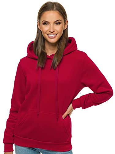 OZONEE Damen Kapuzenpullover Sweatjacke Sweatshirt Farbvarianten Kapuzenjacke Kapuzenpulli Kapuze Langarm Hoodie Sport Style Casual Fitness Training Basic 777/6569B WEINROT S von OZONEE