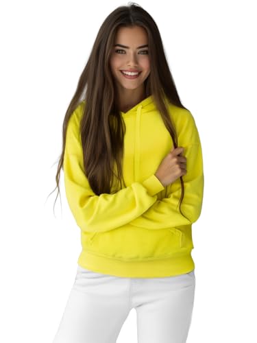 OZONEE Damen Kapuzenpullover Sweatjacke Sweatshirt Farbvarianten Kapuzenjacke Kapuzenpulli Kapuze Langarm Hoodie Sport Style Casual Fitness Training Basic 777/7338B GELB-NEON S von OZONEE